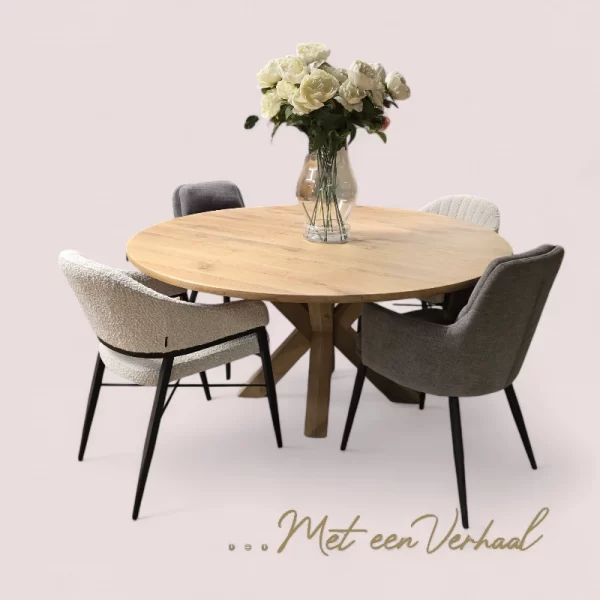 Eiken Eettafel, rond met spinnenpoot