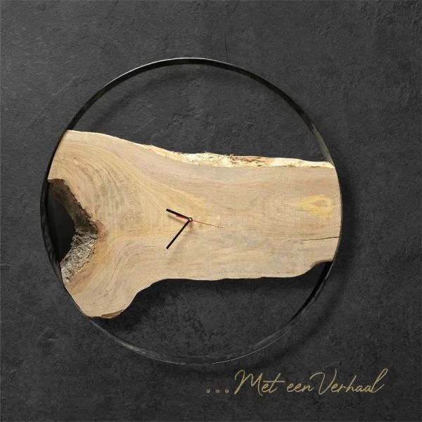 Handgemaakte Wandklok Hout & Staal no.5 - Afbeelding 2