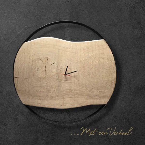 Handgemaakte Wandklok Hout & Staal no.6 - Afbeelding 2