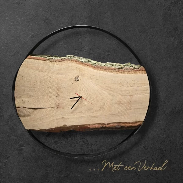 Handgemaakte Wandklok Hout & Staal no.7 - Afbeelding 2