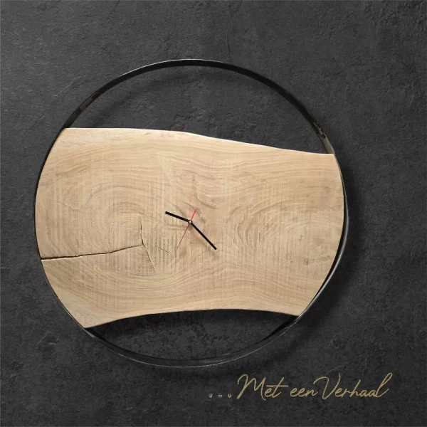 Handgemaakte Wandklok Hout & Staal no.8 - Afbeelding 2