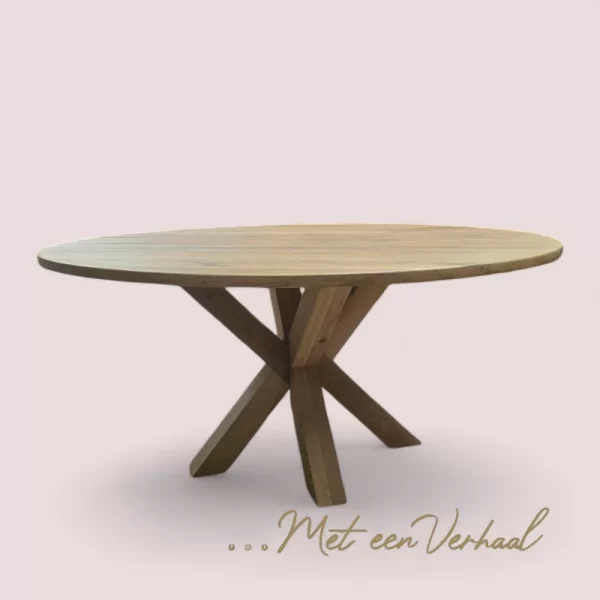 Eiken Eettafel, rond met spinnenpoot - Afbeelding 2