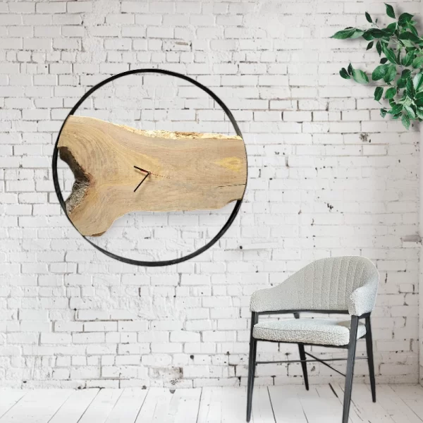 Handgemaakte Wandklok Hout & Staal no.5