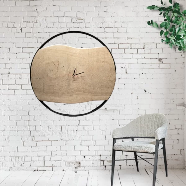 Handgemaakte Wandklok Hout & Staal no.6