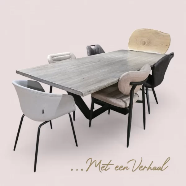 Eettafel Eikenhout Grey Oak met stalen onderstel - Afbeelding 3