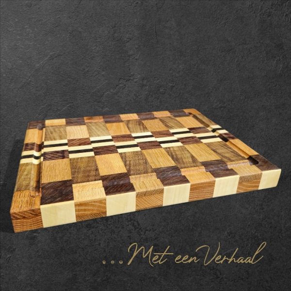 Luxe Handgemaakte Snijplank / Serveerplank - geblokte mix - Afbeelding 3