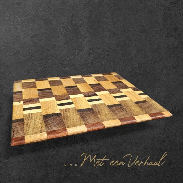 Luxe Handgemaakte Snijplank / Serveerplank - geblokte mix - Afbeelding 4