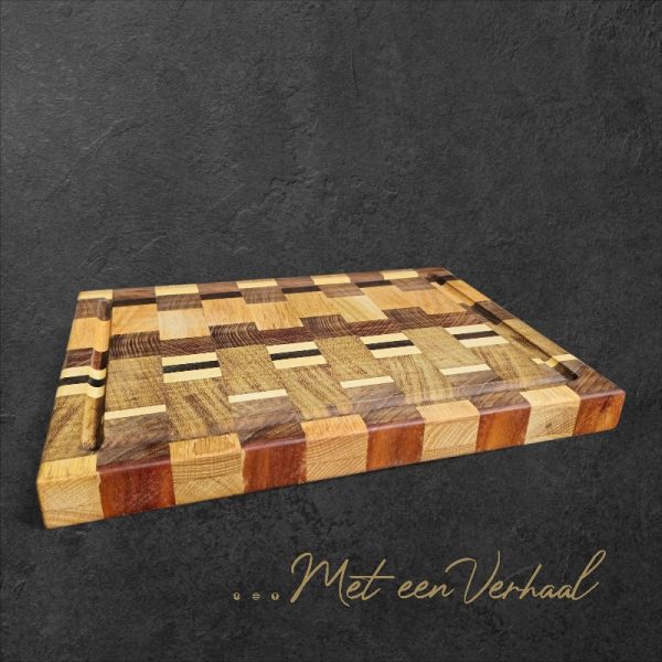 Luxe Handgemaakte Snijplank / Serveerplank - geblokte mix - Afbeelding 5