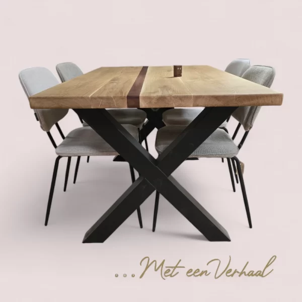 Eettafel Eikenhout - Mahonie met kruispoot - Afbeelding 3