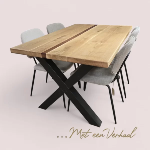 Eettafel Eikenhout - Mahonie met kruispoot